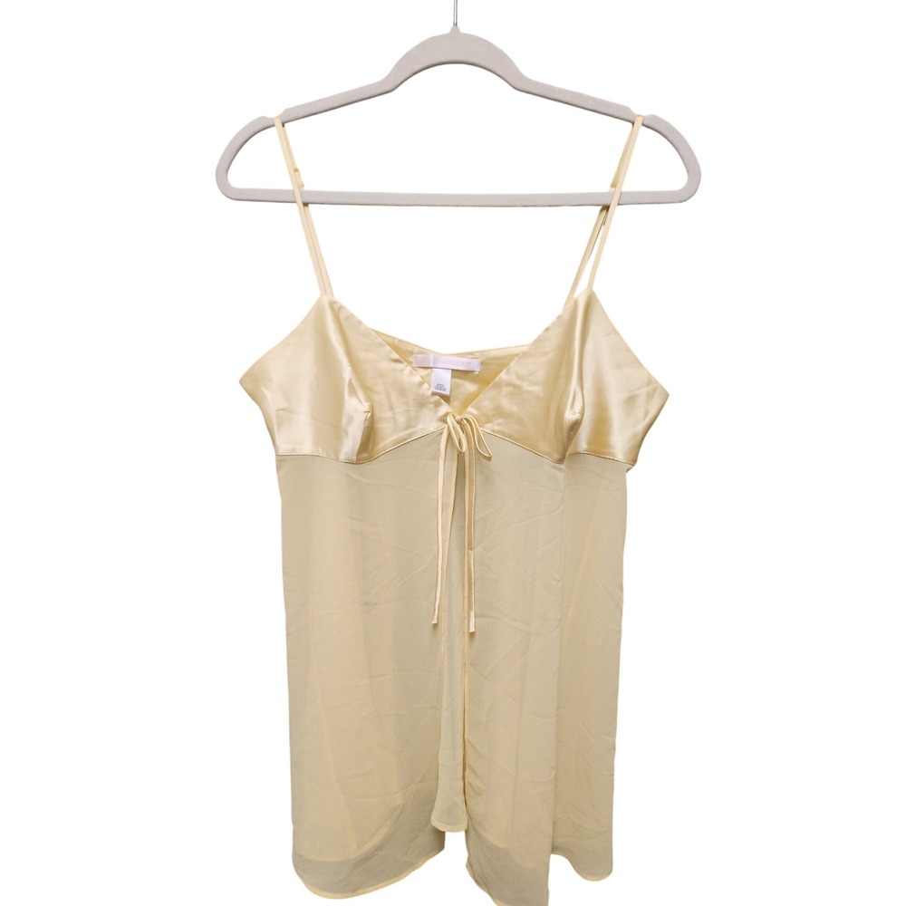 Victoriaā Secret Yellow Satin Chiffon Babydoll Tie Front Lingerie Top Large